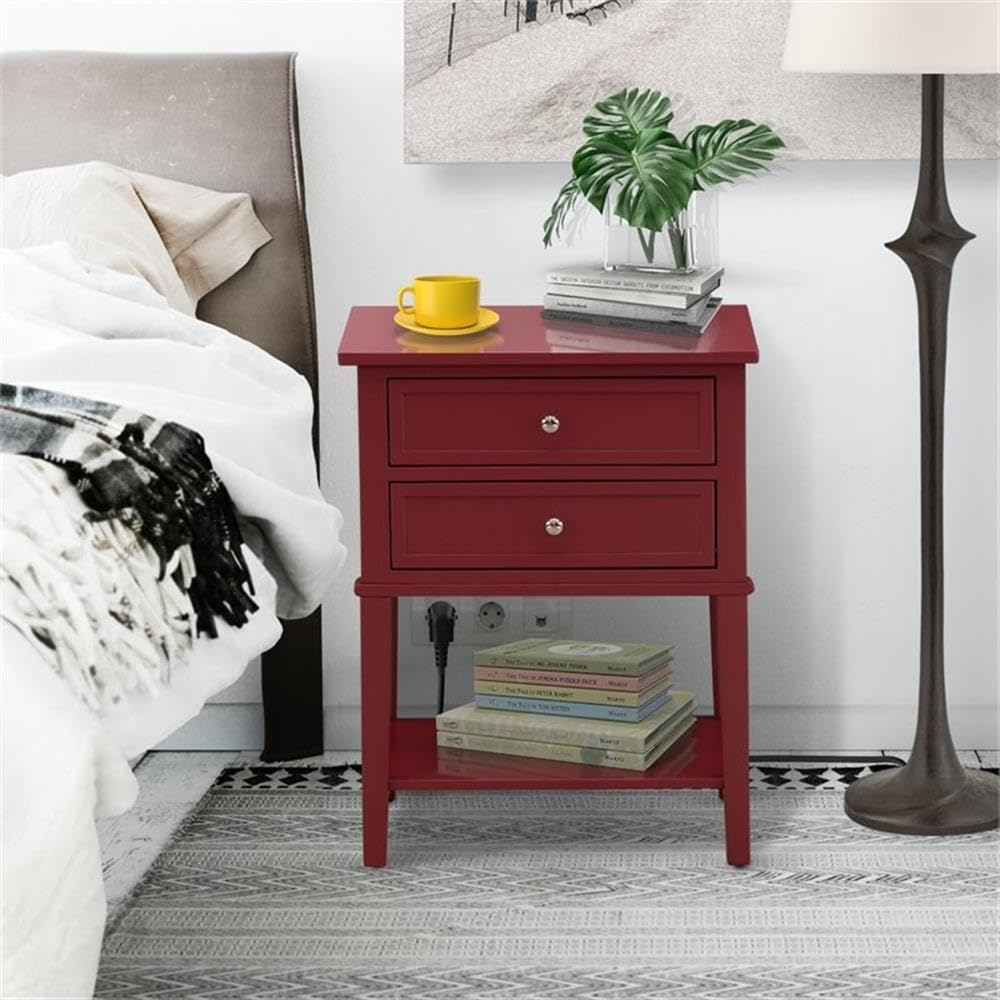 East West Furniture VL-13-ET Valencia Nightstand - Rectangle Modern End Table with 2 Drawers for Bedroom, 16x22 Inch Inch, Burgundy